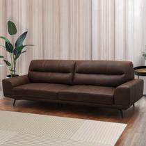 Sofá Decorativo Ashton 3 Lugares Sala de estar 216cm Pés em Aço Couro Marrom Chocolate G88 - Gran Belo