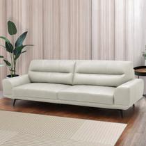 Sofá Decorativo Ashton 3 Lugares Sala de estar 216cm Pés em Aço Couro Off White G88 - Gran Belo Sofá Decorativo Ashton 3 Lugares Sala de estar 216cm Pés em Aço Couro Off White G88 - Gran Belo