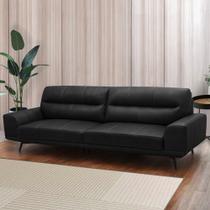 Sofá Decorativo Ashton 3 Lugares Sala de estar 216cm Pés em Aço Couro Preto G88 - Gran Belo Sofá Decorativo Ashton 3 Lugares Sala de estar 216cm Pés em Aço Couro Preto G88 - Gran Belo