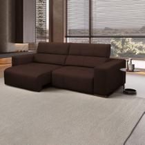 Sofá Decorativo Barbosa 3 Lugares Sala de estar 250cm Reclinável e Retrátil Couro Marrom Chocolate G88 - Gran Belo