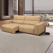 Sofá Decorativo Barbosa 3 Lugares Sala de estar 250cm Reclinável e Retrátil Couro Nude G88 - Gran Belo