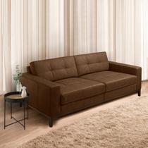 Sofá Decorativo Bruno 3 Lugares Sala de estar 240cm Pés em Madeira Couro Marrom Claro Manchado G88 - Gran Belo Sofá Decorativo Bruno 3 Lugares Sala de estar 240cm Pés em Madeira Couro Marrom Claro Manchado G88 - Gran Belo