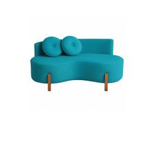Sofá Decorativo Curvo Orgânico Living Suede Azul Turquesa - Montanaris Decor