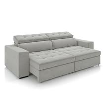 Sofá Decorativo Hugo 3 Lugares 246cm Reclinável e Retrátil Veludo Cinza Claro G45 - Gran Belo Sofá Decorativo Hugo 3 Lugares 246cm Reclinável e Retrátil Veludo Cinza Claro G45 - Gran Belo