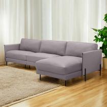 Sofá Decorativo Karine 5 Lugares Sala de estar 330cm com Chaise Pés em Aço Couro Avelã G88 - Gran Belo