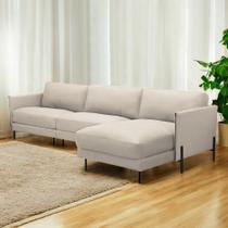 Sofá Decorativo Karine 6 Lugares Sala de estar 360cm com Chaise Pés em Aço Couro Bege G88 - Gran Belo