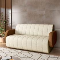 Sofá Decorativo Living Sala de Estar Bornéu 148cm pés de Madeira PU/Linho Caramelo/Off White G33 - Gran Belo