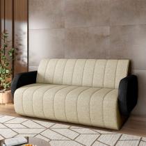 Sofá Decorativo Living Sala de Estar Bornéu 148cm pés de Madeira PU/Linho Preto/Bege G33 - Gran Belo
