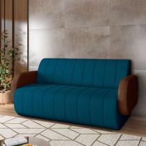 Sofá Decorativo Living Sala de Estar Bornéu 148cm pés de Madeira PU/Veludo Marrom/Azul G33 - Gran Belo
