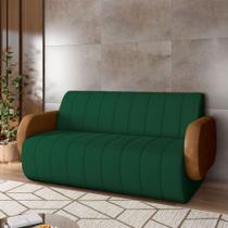 Sofá Decorativo Living Sala de Estar Bornéu 168cm pés de Madeira PU/Veludo Caramelo/Verde G33 - Gran Belo Sofá Decorativo Living Sala de Estar Bornéu 168cm pés de Madeira PU/Veludo Caramelo/Verde G33 - Gran Belo