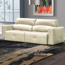 Sofá Decorativo Monica 3 Lugares Sala de estar 252cm Reclinável e Retrátil Couro Off White G40 - Gran Belo Sofá Decorativo Monica 3 Lugares Sala de estar 252cm Reclinável e Retrátil Couro Off White G40 - Gran Belo