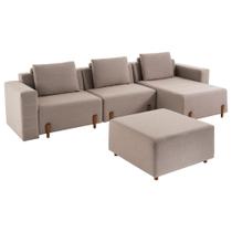 Sofá Decorativo Pierre 4 Módulos Linho Bege/Noce G66 - Gran Belo Sofá Decorativo Pierre 4 Módulos Linho Bege/Noce G66 - Gran Belo