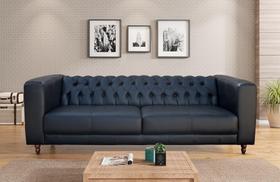 Sofá Decorativo Sala de Estar California 3 Lugares 240cm Couro Preto - Mozzelar