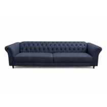 Sofá Decorativo Sala de Estar Chesterfield 2 Lugares 180cm Couro Azul Marinho - Mozzelar Sofá Decorativo Sala de Estar Chesterfield 2 Lugares 180cm Couro Azul Marinho - Mozzelar