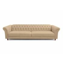Sofá Decorativo Sala de Estar Chesterfield 3 Lugares 200cm Couro Bege - Mozzelar