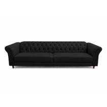 Sofá Decorativo Sala de Estar Chesterfield 3 Lugares 200cm Couro Preto - Mozzelar