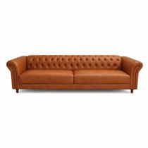 Sofá Decorativo Sala de Estar Chesterfield 3 Lugares 220cm Couro Conhaque - Mozzelar Sofá Decorativo Sala de Estar Chesterfield 3 Lugares 220cm Couro Conhaque - Mozzelar