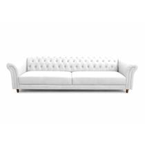 Sofá Decorativo Sala de Estar Chesterfield 4 Lugares 240cm Couro Branco - Mozzelar