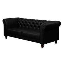 Sofá Decorativo Sala de Estar Chesterfield 4 Lugares 240cm Couro Preto - Mozzelar