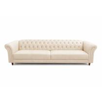 Sofá Decorativo Sala de Estar Chesterfield 4 Lugares 260cm Couro Tiza - Mozzelar