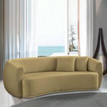 Sofá Decorativo Sala de Estar Curvo Esther 3 Lugares 210cm com Almofadas Pés em Madeira Linho Bege G89 - Gran Belo Sofá Decorativo Sala de Estar Curvo Esther 3 Lugares 210cm com Almofadas Pés em Madeira Linho Bege G89 - Gran Belo