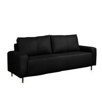 Sofá Decorativo Sala de Estar Metropole 3 Lugares 200cm Couro Preto - Mozzelar Sofá Decorativo Sala de Estar Metropole 3 Lugares 200cm Couro Preto - Mozzelar