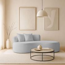 Sofá Design Robusto Elegante Curvo Bouclé Cinza Claro