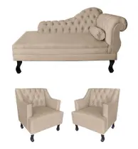 Sofá divã + 2 poltronas capitonê para consultório e clínica psicanálise - Veludo - Sv Decor