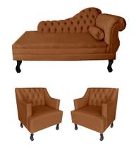 Sofá divã + 2 poltronas capitonê para consultório e clínica psicanálise - Veludo - Sv Decor