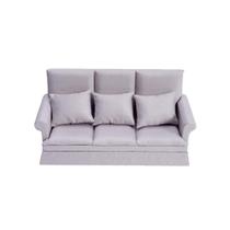 Sofá Dollhouse Tukaneeko, escala 1:12 com três travesseiros, cinza