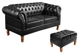 Sofá Dom Pedro 2 Lugares com Puff Capitonê Imperial Vintage Sofá Dom Pedro 2 Lugares com Puff Capitonê Imperial Vintage