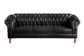 Sofá Dom Pedro 3 Lugares Decoração Sala Recepção Retrô Preto