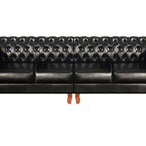 Sofá Dom Pedro Chesterfield Modulado 4 Lugares 2 Poltronas Decoração Sara Recepção Preto