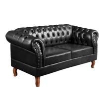 Sofá Dom Pedro Namoradeira Chesterfield Vintage material sintético COR:PRETO