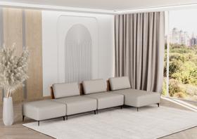 Sofá Dream Box com Chaise Moderno Modular 4,0m Bege com Encosto Terracota Rede Móveis