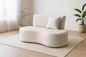 Sofá Dubai Curvo 2 Lugares Feijão Forma Orgânica Bouclé