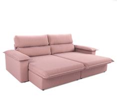 Sofá Edimburgo Retrátil e Reclinável 4 Lugares Suede Rosa Claro 215cm Abertura 140cm