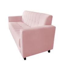 Sofa Elegance 3 Lugares Suede Rosa Bebe - Lares Decor