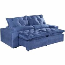 Sofá Elegance 4 Lugares Retrátil e Reclinável com Tecido Veludo de 230cm Cor Azul