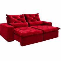Sofá Elegance 4 Lugares Retrátil e Reclinável com Tecido Veludo de 230cm Cor Vermelho