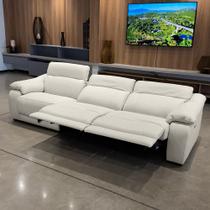 Sofá Elétrico Sala de Estar Reclinável Concepción U076 308cm Modulado Botão Elétrico Couro Bege Claro G49 - Idea Relax By Natuzzi Group