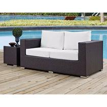 Sofá em alumínio e fibra sintética de área externa 02 lugares com mesa lateral