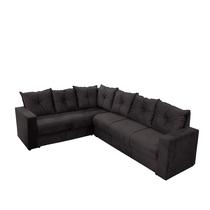 Sofá Em L - 6 Lugares - Preto - Marselha - Suede Liso - Almofadas Soltas - SOFABRICA C