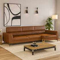 Sofá Em material sintético Caramelo 260cm Com Chaise 3 Lugares Pés Em Metal Maximu Sofá Em material sintético Caramelo 260cm Com Chaise 3 Lugares Pés Em Metal Maximu