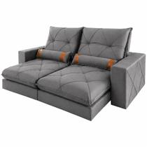 Sofá Esther em Veludo com Molas Ensacadas 4 Lugares Retrátil e Reclinável 250cm Wm Estofados Cor Cinza Sofá Esther em Veludo com Molas Ensacadas 4 Lugares Retrátil e Reclinável 250cm Wm Estofados Cor Cinza