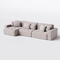 Sofá Estocolmo Retrátil e Reclinável 3,86m em Linho Cinza Amarronzado - Home Mobily