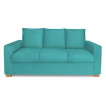 Sofá Estofado 3 Lugares Para Sala De Estar Denver Suede Azul Turquesa - DL DECOR - Doce Lar Decorações