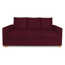 Sofá Estofado 3 Lugares Para Sala De Estar Denver Suede Vermelho Bordo - DL DECOR