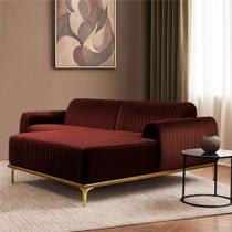 Sofá Euro 3 Lugares Bipartido Base em Madeira com Chaise Lado Esquerdo 245cm Veludo Vinho G15 - Gran Belo Sofá Euro 3 Lugares Bipartido Base em Madeira com Chaise Lado Esquerdo 245cm Veludo Vinho G15 - Gran Belo