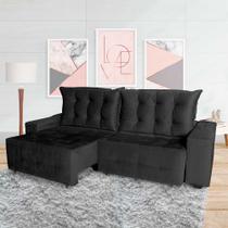 Sofá Euro Retrátil Reclinável 290cm Veludo Light Preto - WS